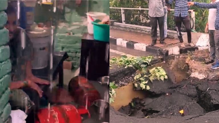 लखनऊ में बारिश का कहर देखिए, कहीं पॉश इलाके की सड़क धंस गई तो कहीं घर में तैरने लगे सिलेंडर UpTak