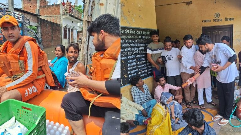 बाराबंकी: भारी बारिश से बाढ़ जैसे हालात, युवा समाजसेवी पीड़ितों को बांट रहे राहत सामग्री UP Tak
