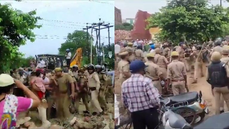 आगरा: सरकारी जमीन से कब्जा हटाने गई पुलिस पर सत्संगियों ने किया पथराव, कई पत्रकार भी घायल UP Tak