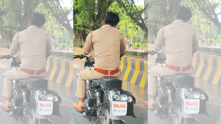 नोएडा: कान पर फोन, बिना हेलमेट पहने दारोगा ने चलाई बुलेट, पुलिस ने भेज दिया इतने हजार का चालान UPTak