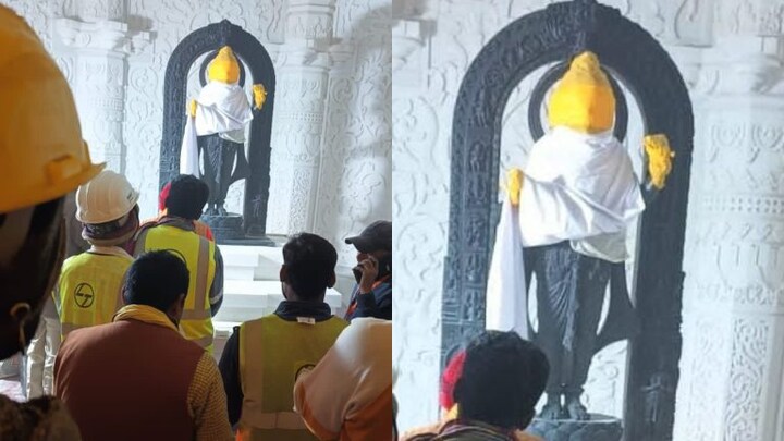 Ram Mandir: राम मंदिर में स्थापित की गई रामलला की मूर्ति, श्रमिक हाथ जोड़ करने लगे प्रार्थना Ayodhya Ram Mandir