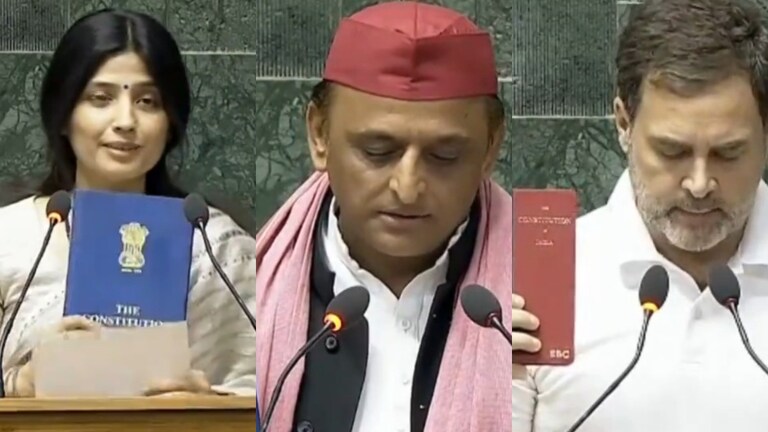 सांसद पद की शपथ लेते हुए डिंपल ने अलग से कह दी ये बात, अखिलेश और राहुल गांधी क्या बोले? Picture: Dimple Yadav, Akhilesh Yadav & Rahul Gandhi