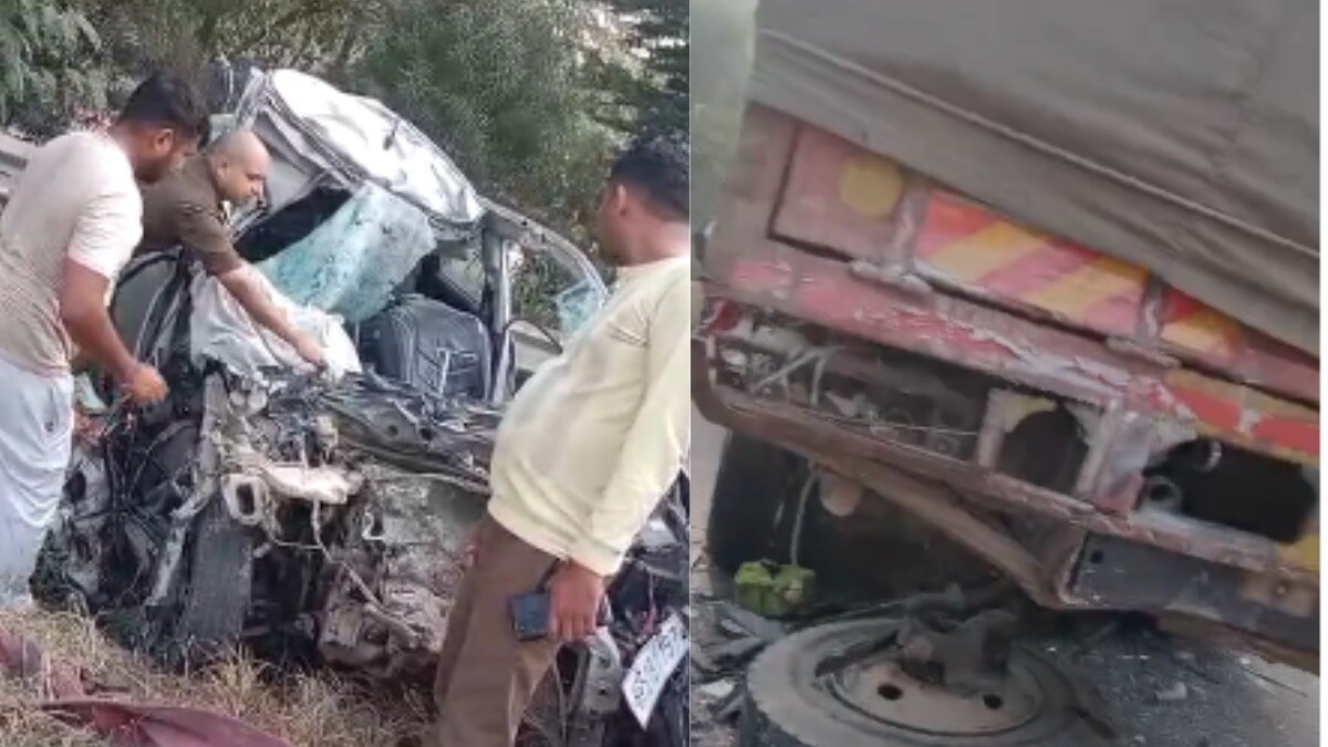 Car collided with a truck on the Greater Noida Expressway.