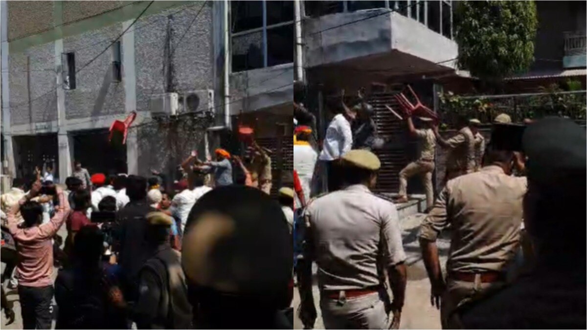 Agra, Ramjilal Suman, Karni Sena protest, Agra uproar, Karni Sena vs police, SP MP dispute, police lathicharge, Karni Sena agitation, Agra news, Uttar Pradesh violence, political dispute, रामजीलाल सुमन, करणी सेना