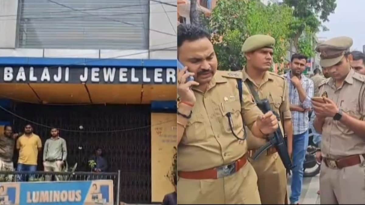 आगरा में ज्वैलर्स शोरूम लूटने के लिए घुसे 2 बदमाशों से भिड़ गए मालिक विनय चौधरी, CCTV फुटेज देखिए सीधे सीने में मार दी गोली Agra Crime News