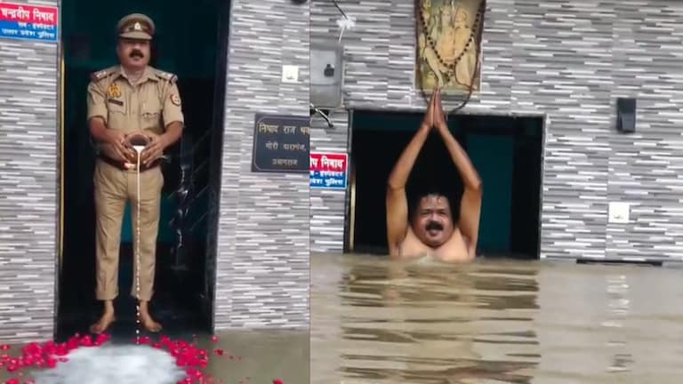 प्रयागराज में दारोगा चंद्रदीप निषाद के घर में घुसा गंगा की बाढ़ का पानी, इसके बाद इन्होंने जो किया वीडियो हो गया वायरल SI Chandradeep Nishaad viral video