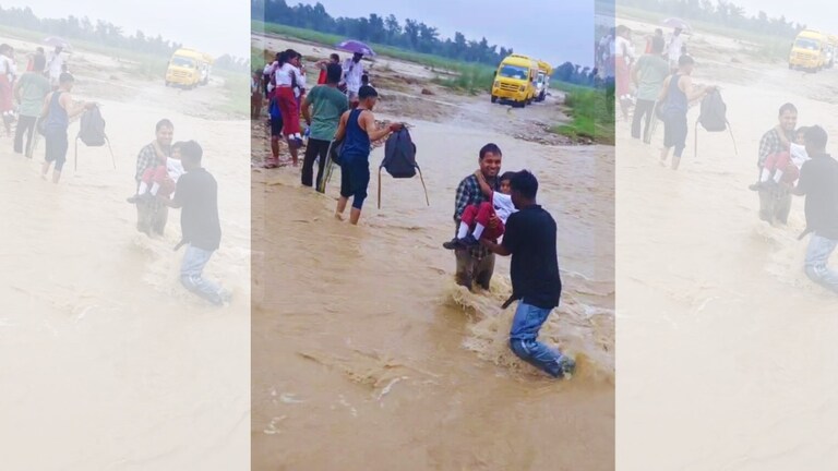 जान जोखिम में डालकर स्कूली बच्चों को नदी पार करा रहे ग्रामीण, सहारनपुर की ये तस्वीरें भयावह हैं Saharanpur News