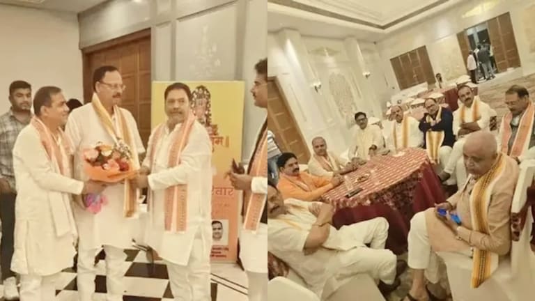 लखनऊ के बड़े होटल में जमा हुए 40 ठाकुर विधायक, बैठक में त्रिशूल भी दिए गए, यूपी की राजनीति में हड़कंप Lucknow, UP politics, Thakur MLAs, meeting, Kutumb, Yogi Adityanath, BJP, Samajwadi Party, Kshatriya, Uttar Pradesh, political news, MLAs meeting, Rakesh Pratap Singh, Ramveer Singh, Jaipal Singh Vyas, लखनऊ