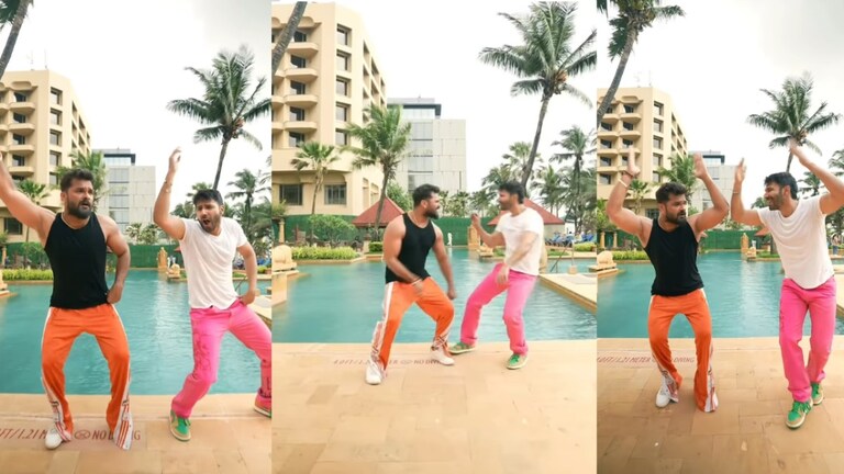 भोजपुरी स्टार खेसारी लाल के साथ वरुण धवन ने की मस्ती, 'पनवाड़ी' गाने पर डांस करते हुए पूल में गिरे Khesari and Varun