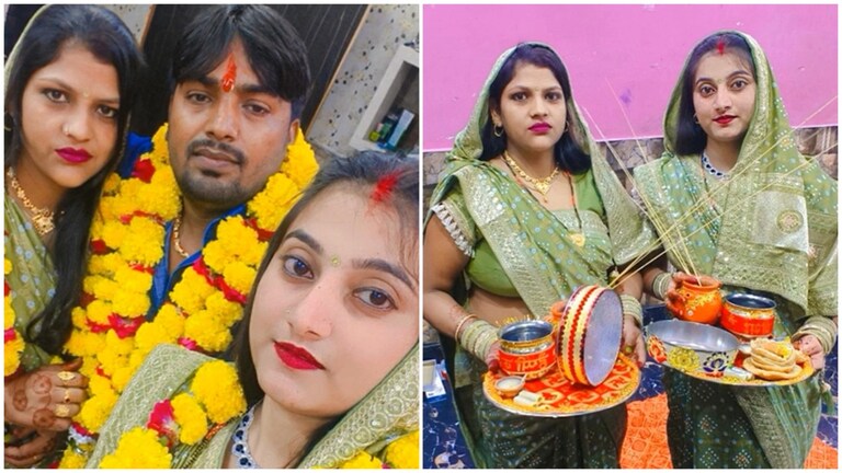 आगरा के रामबाबू निषाद ने दोनों पत्नी शीला और मन्नू देवी के साथ मनाया करवा चौथ... कैसे हुईं उनकी 2 शादियां Agra News