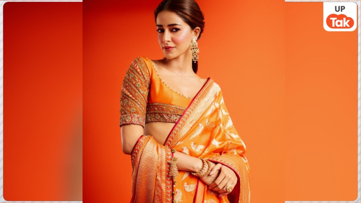 बनारसी साड़ी के साथ झुमका और बिंदी, इस ट्र्रेडिशनल लुक में सिर से पांव तक खबसूरत लगीं अन्नया पांडेय 