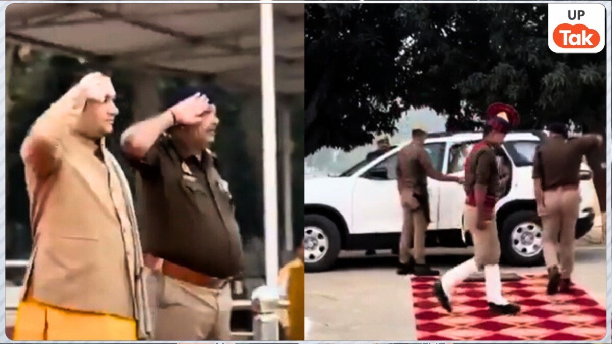 बहराइच SP आरएन सिंह ने कथावाचक पुंडरीक गोस्वामी को किया सैल्यूट, नियमों की धज्जियां उड़ने पर DGP ने किया ये काम Photo: Pundrik Goswami and SP RN Singh