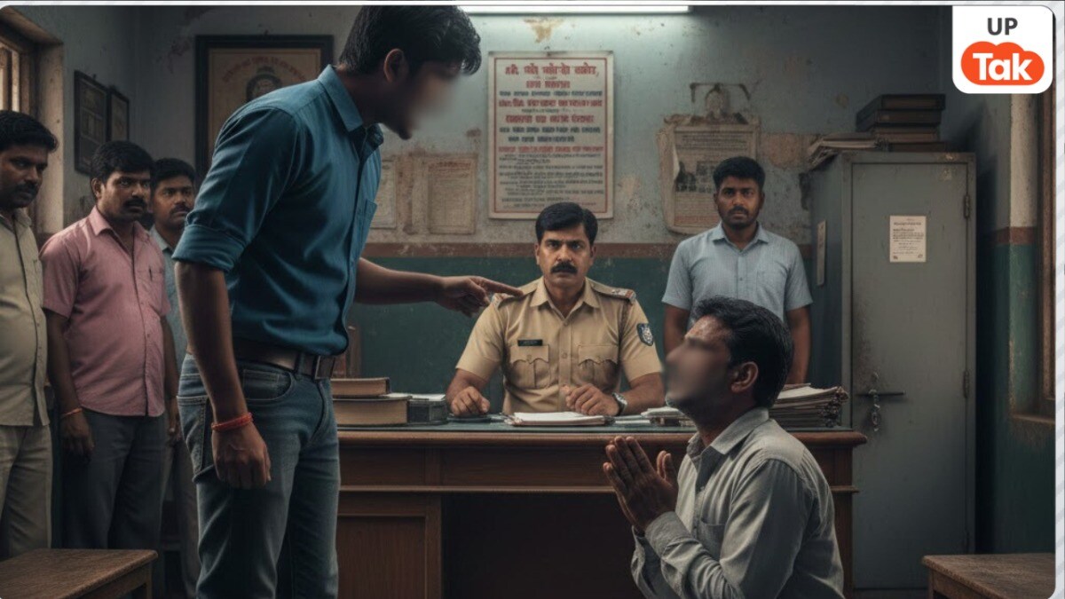 थाने में बेटे से माफी मांगते पिता की इस वायरल तस्वीर की असल कहानी चौंकाऊ है... बच्चे पर सब लोग हो रहे नाराज Deoria News