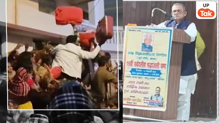 बलिया में कंबल बंटने से पहले ही लूट ले गए लोग, बवाल देख ताकते रह गए मंत्री दयाशंकर सिंह Ballia Viral video