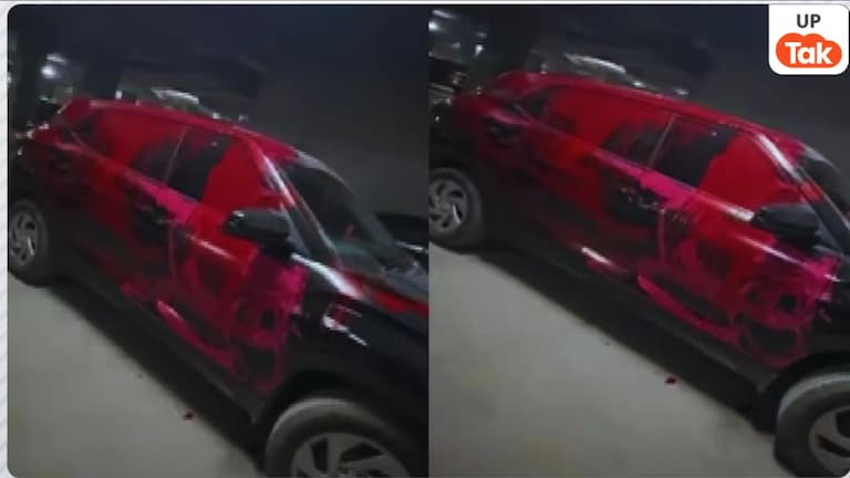 नोएडा में रात के अंधेरे में आए 3 बदमाश और नई क्रेटा कार को बुरी तरह कर दिया स्प्रे, गाड़ी की हालत देख हर कोई चौंका car after spray
