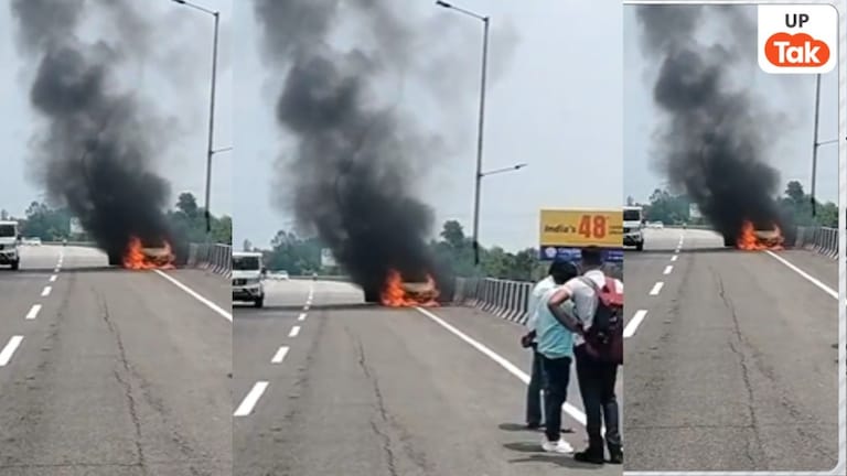 Delhi Dehradun Expressway News: दिल्ली-देहरादून एक्सप्रेस-वे पर चलती कार बनी आग का गोला, सवारों ने कूदकर बचाई जान Delhi Dehradun Expressway News