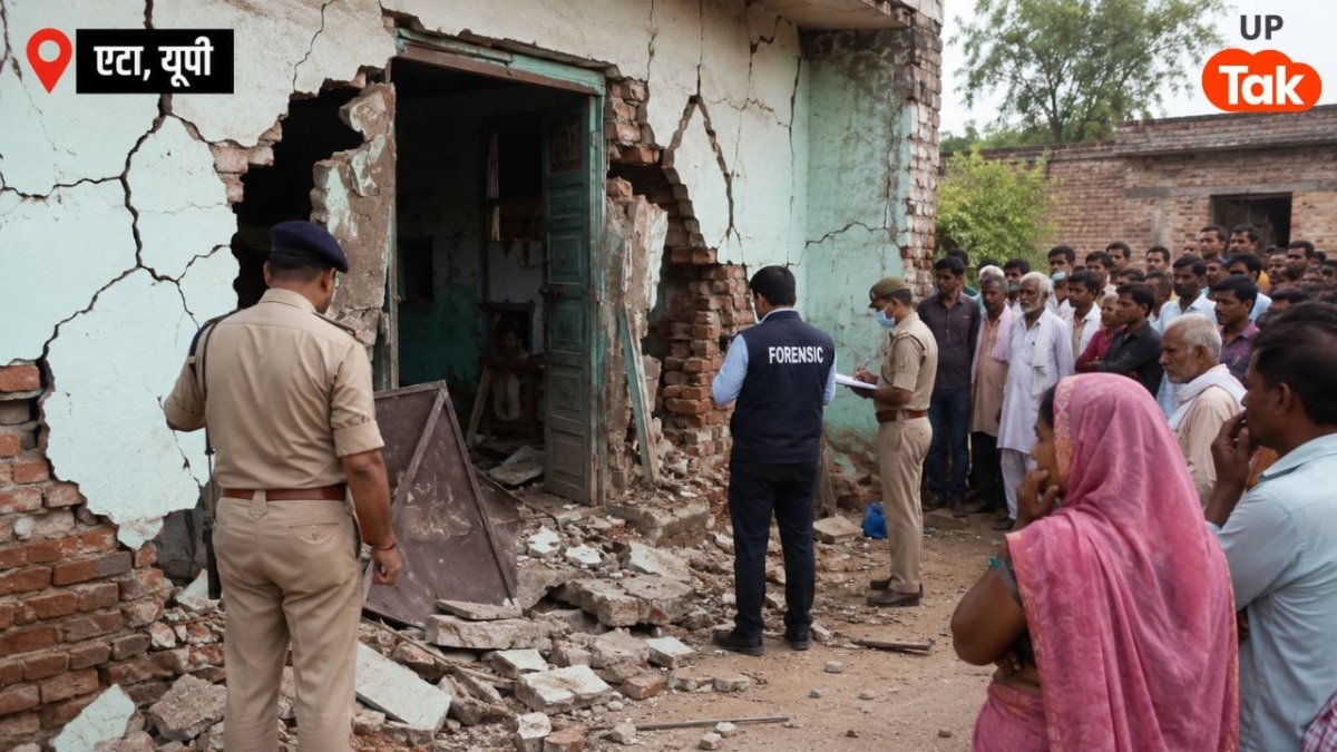 न सिलेंडर फटा न बिजली थी, फिर एटा में कैसे उड़ गया घर का गेट? दीवार में आई दरारें देख सहमे लोग, पुलिस भी कंफ्यूज!