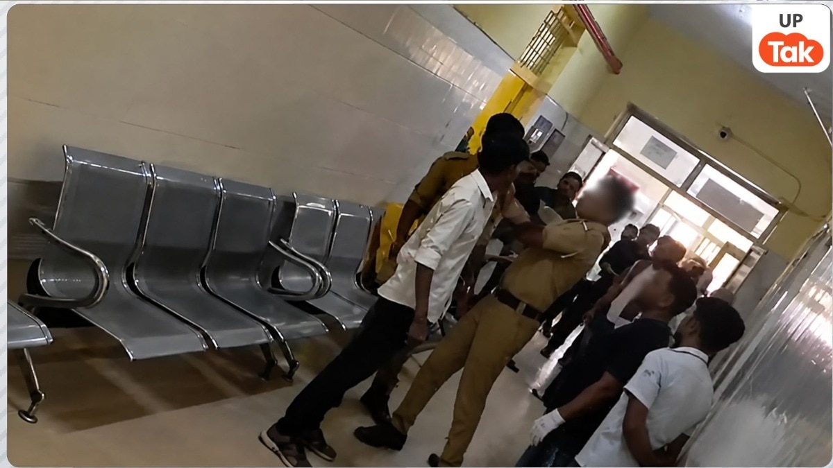 मेडिकल के लिए लाए गए शराबी युवक ने अस्पताल में की गाली गलौच, पुलिसवाले ने 9 सेकेंड में मार दिए 6 थप्पड़!