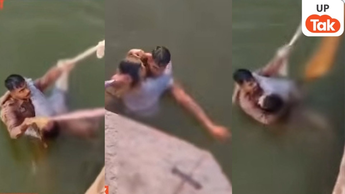 30 फीट गहरे पानी में कूद कर पुलिस सिपाही दीपक सोलंकी ने बचा ली महिला की जान...VIDEO देखकर रह जाएंगे हैरान!