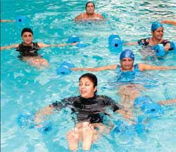 Deepali Jain (front) and her aqua training class at the Body Rhythm pool in Mumbai