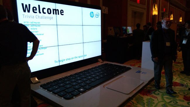  HP Ultrabook: A super large size of HP Ultrabook was a showstopper in itself. The host invited media to play the quiz. Just give in the answer and the winner just needs to key in the name.