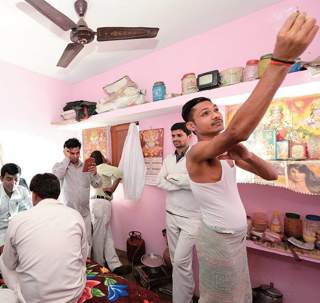 Contract workers at a rented accomodation in Dundahera, near Gurgaon