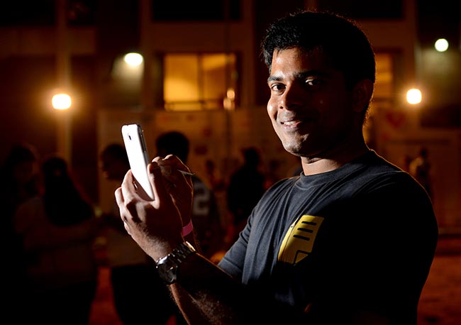 John Paul, CEO of Plackal, launched the JusWrite app, a stylus-based organiser, at the event. (Photo: Nilotpal Baruah)