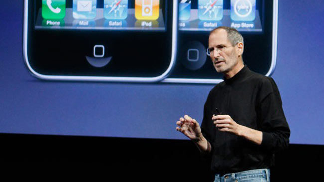 A file photo of Steve Jobs at an Apple event