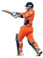 Netherlands cricketer Ryan ten Doeschate plays a shot against England in Nagpur on February 22