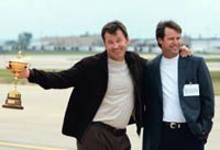 Spot the manners: Nick Faldo and Paul Azinger before the Ryder Cup this year