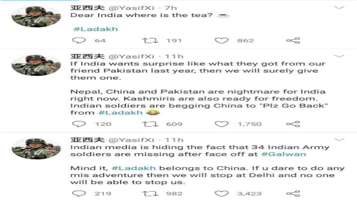 ফ্যাক্ট চেক: ভারতের বিরুদ্ধে উস্কানিমূলক এই টুইটগুলি কি চীনের সেনাবাহিনীর?