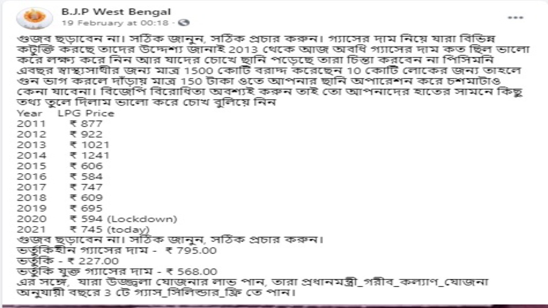 এলপিজি-র বর্তমান ভর্তুকির পরিমান ২২৭ টাকা নয়, মাত্র ১৯.৫৭ টাকা