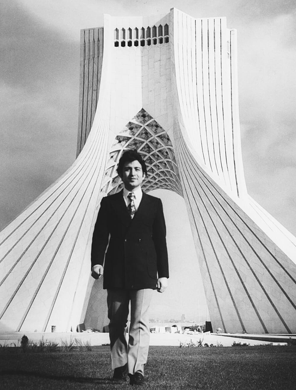 Hossein Amanat, the architect of the Azadi Tower pictured with his creation in 1971 (photo- Museum of Azadi Tower)