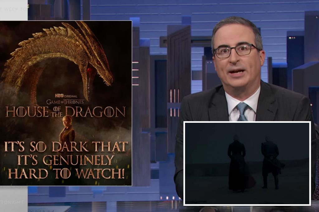 John Oliver mocks the dim lighting of the night scenes of House of the Dragon (photo-Last Week Tonight on HBO)