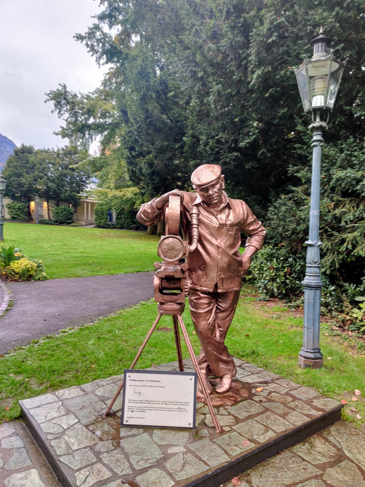 The statue of Yash Chopra, the Ambassador of Interlaken, in Interlaken, Switzerland. Photo: Author