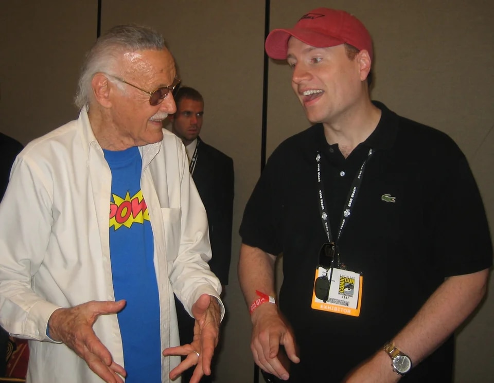 Stan and Marvel’s Kevin Feige behind the scenes at San Diego Comic Con 2007 before the very first Iron Man movie panel (photo-Marvel Comics subreddit on Reddit) Stan and Marvel’s Kevin Feige behind the scenes at San Diego Comic Con 2007 before the very first Iron Man movie panel (photo-Marvel Comics subreddit on Reddit)