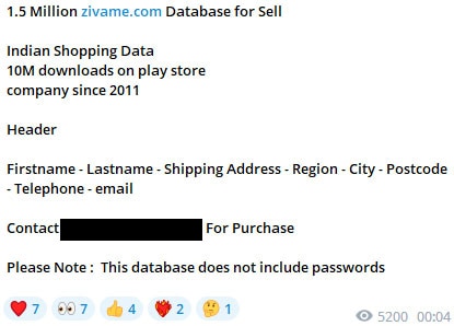 Zivame Data Breach, Details of 1.5 Million Users Compromised