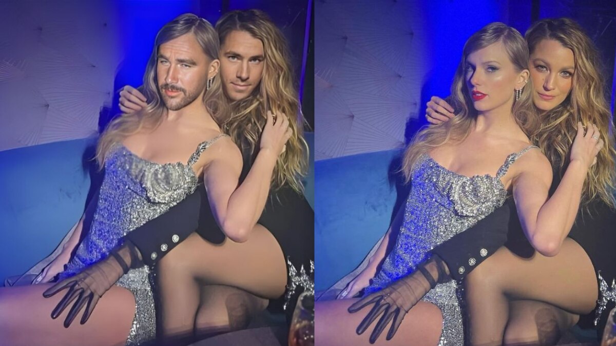 Ryan Reynolds photoshops himself and Travis Kelce on Blake Lively and Taylor Swift's pic. You'll remember this