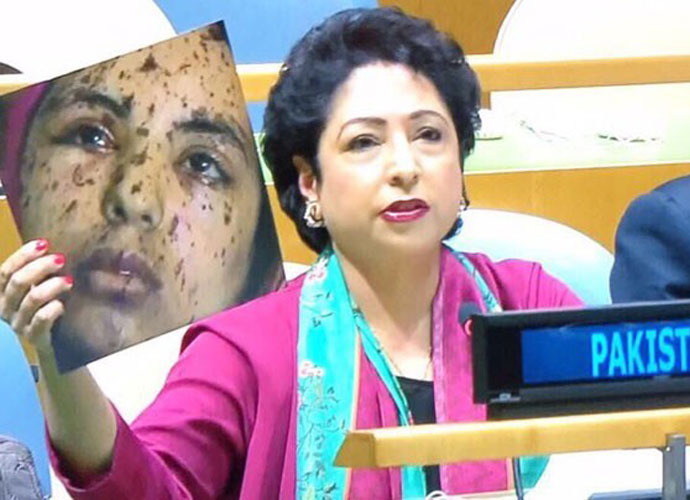 At UN, Pakistan's Maleeha Lodhi showed a Gaza war victim's photo as the face of Indian atrocities.