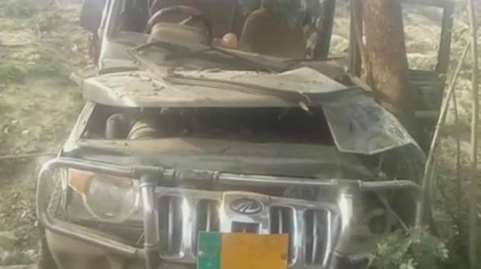 The car involved in the tragedy. Photo: Twitter/ANI The car involved in the tragedy. Photo: Twitter/ANI