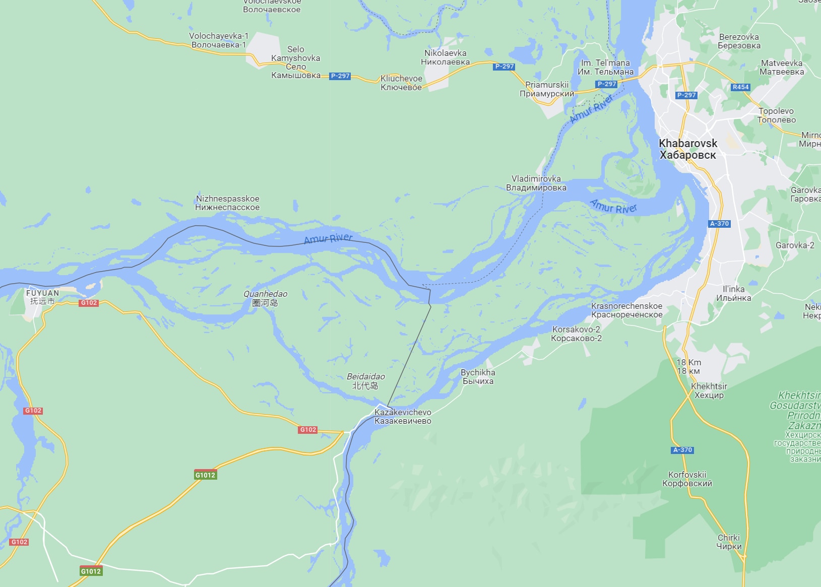 China shows Bolshoy Ussuriysky island as its territory, stretching its