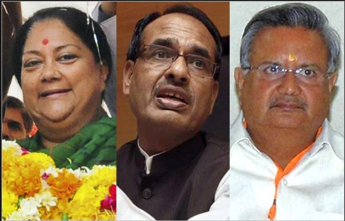Of the three incumbent CMs, Chouhan and Singh remain popular. Of the three incumbent CMs, Chouhan and Singh remain popular.