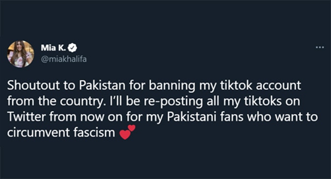 How Mia Khalifa is skirting the TikTok ban in Pakistan