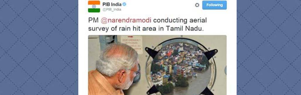 PIB photoshops Modi surveying Chennai. Twitter floods with jokes PIB photoshops Modi surveying Chennai. Twitter floods with jokes