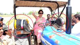 हेमा मालिनी के ट्रैक्‍टर पर लगे ड्रम का सस्‍पेंस