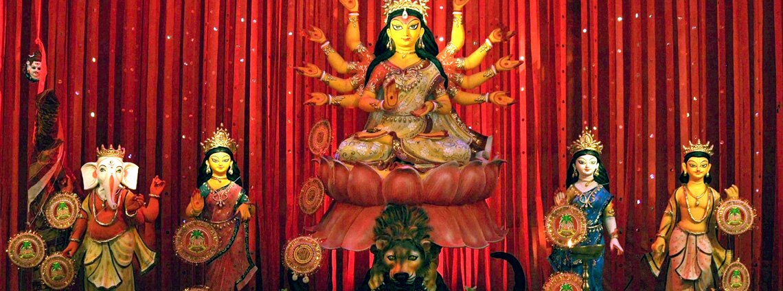 Kolkata Idol of Goddess Durga at AJ Block Durga Puja pandal on Maha Saptami seventh day of Durga Puja in Kolkata on Oct 16 2018