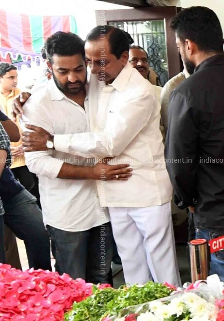 Buy Nalgonda Telangana Chief Minister K Chandrasekhar Rao Consoles Actor Nandamuri Taraka Rama Rao Jr Popularly Known As Jrntr Whose Father And Actor Politician N Harkrishna Died In A Road Accident In Ntr got back to work soon after losing his father to a deadly car accident. india content