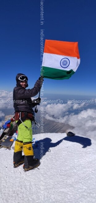 Buy Caucasus Indian Mountaineer Shivangi Pathak Holds The Tricolor After She Completed Her Third Summit To Mount Elbrus The Highest Mountain In Europe And The 10th Most Prominent Peak In The World