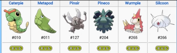 bug type pokemon