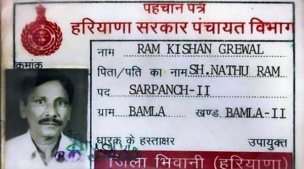 New Delhi: **File** Identity card of 70-year-old ex-serviceman Ram Kishan Grewal who allegedly committed suicide over One Rank, One Pension scheme in New Delhi.PTI Photo(PTI11_2_2016_000288B)